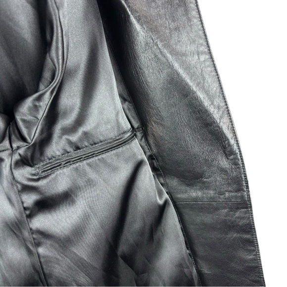 VINTAGE PROMODA GENUINE LEATHER BLACK CLASSIC ASYMMETRIC ZIP FRONT BELTED JACKET - Picture 14 of 16